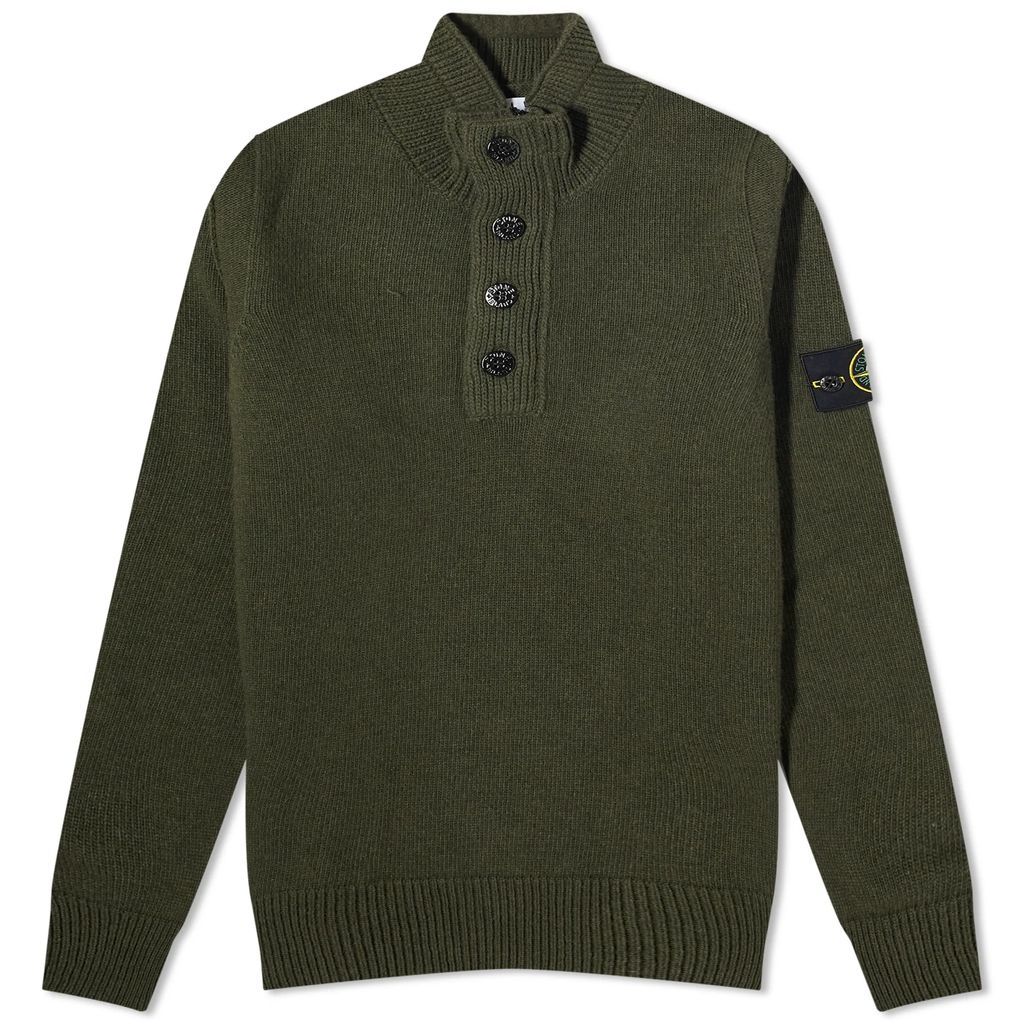 Men's Stand Collar Button Neck Knit Olive