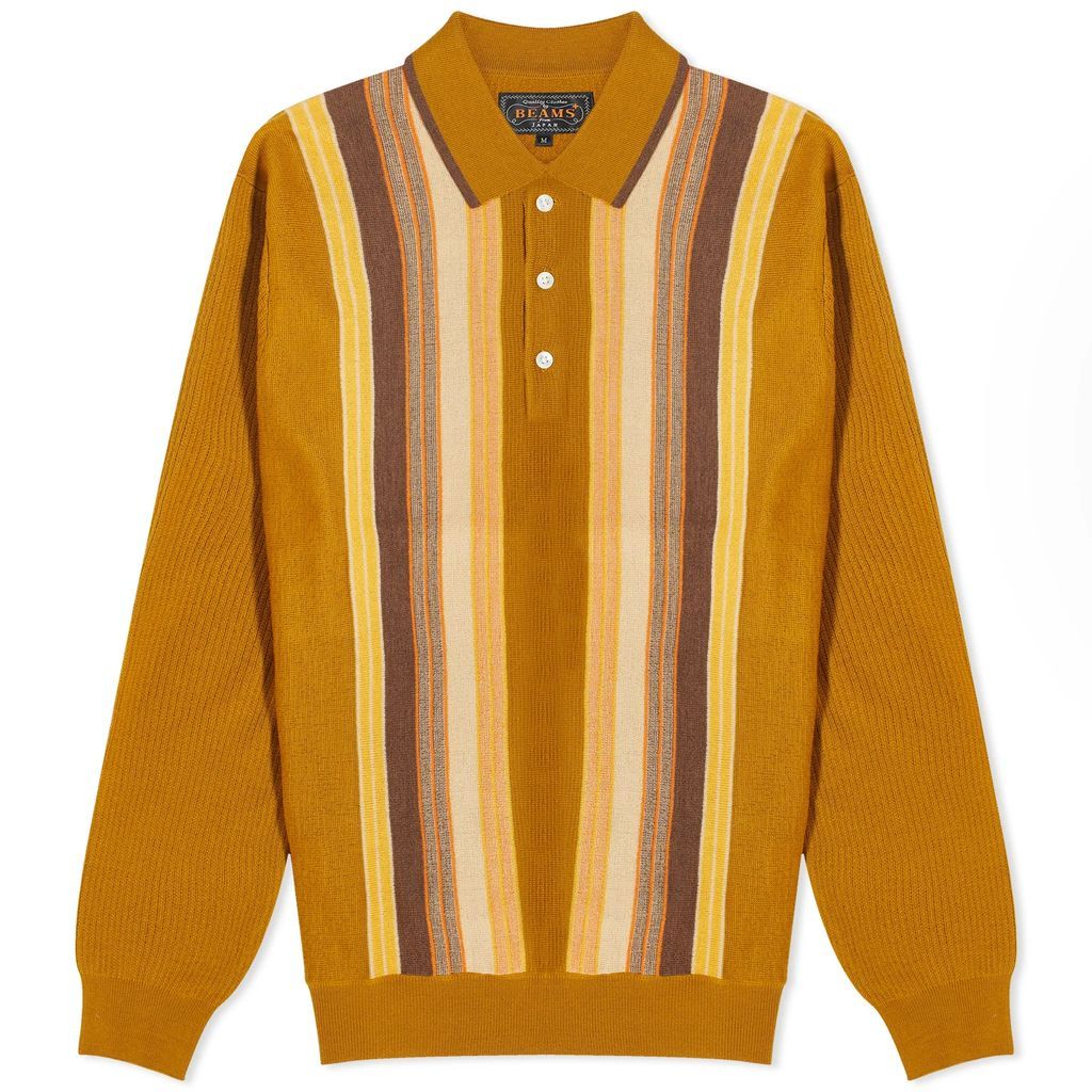 Men's Stripe Knit Long Sleeve Polo Mustard