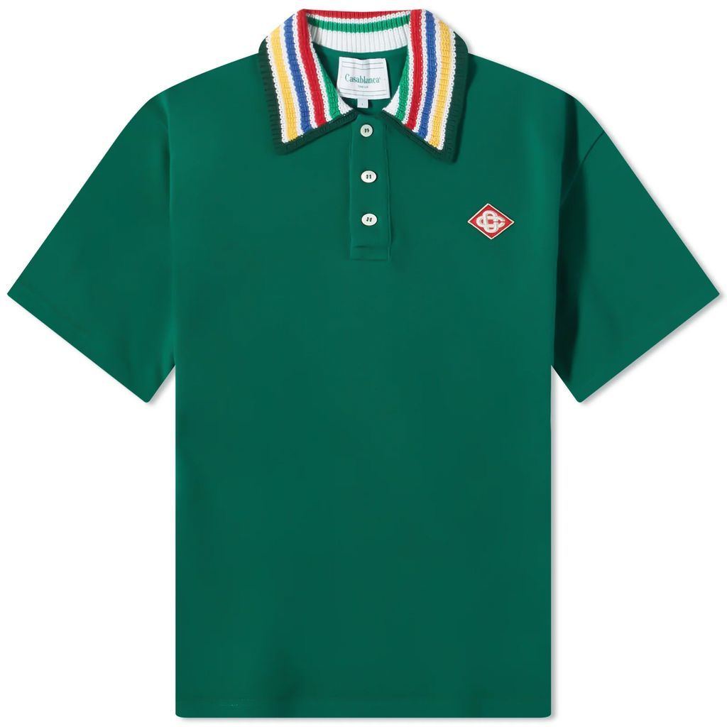 Men's Knit Collar Classic Polo Green/Primary Stripe