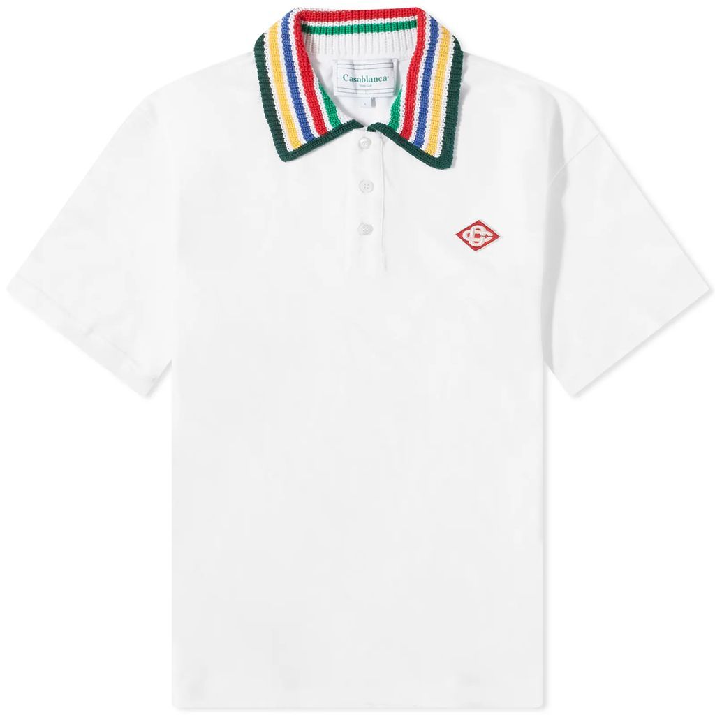 Men's Knit Collar Classic Polo Bright White/Primary Stripe