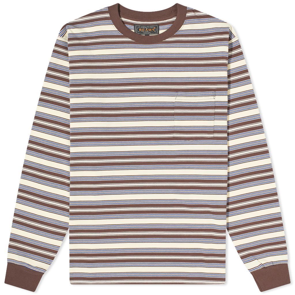 Men's Long Sleeve Multi Stripe Pocket T-Shirt Brown