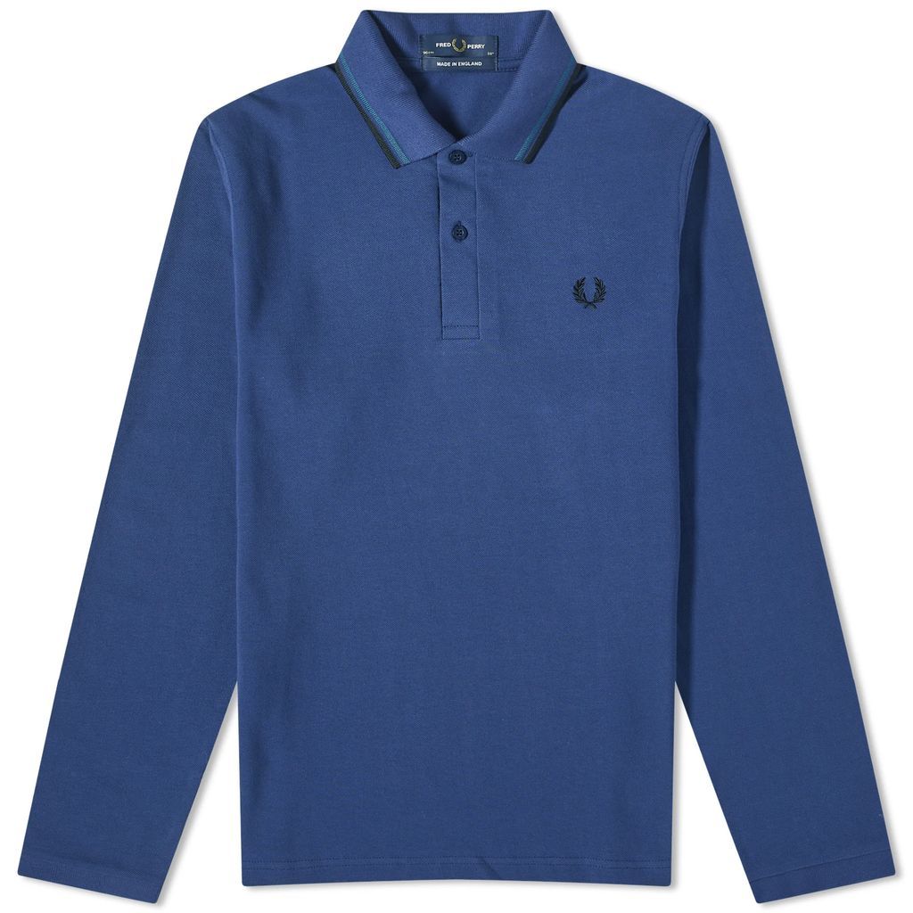 Men's Long Sleeve Twin Tipped Polo - Made in England French Navy/Petrol Blue/Black