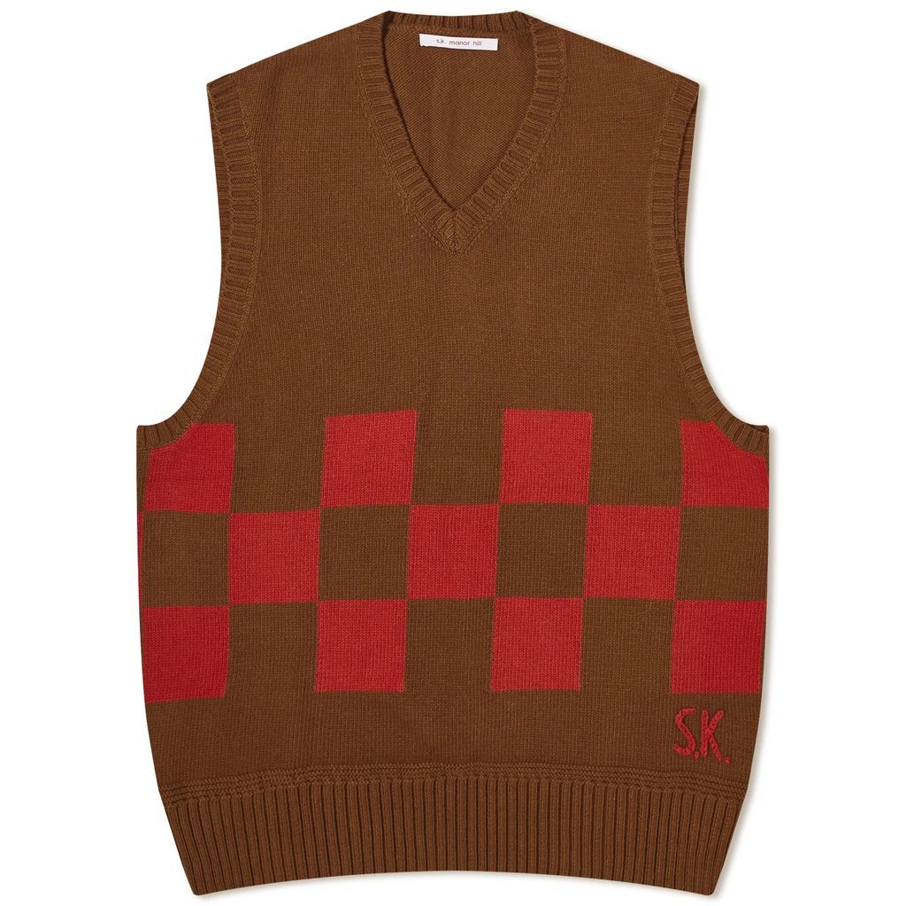 Men's Checkered Knit Vest Brown/Red