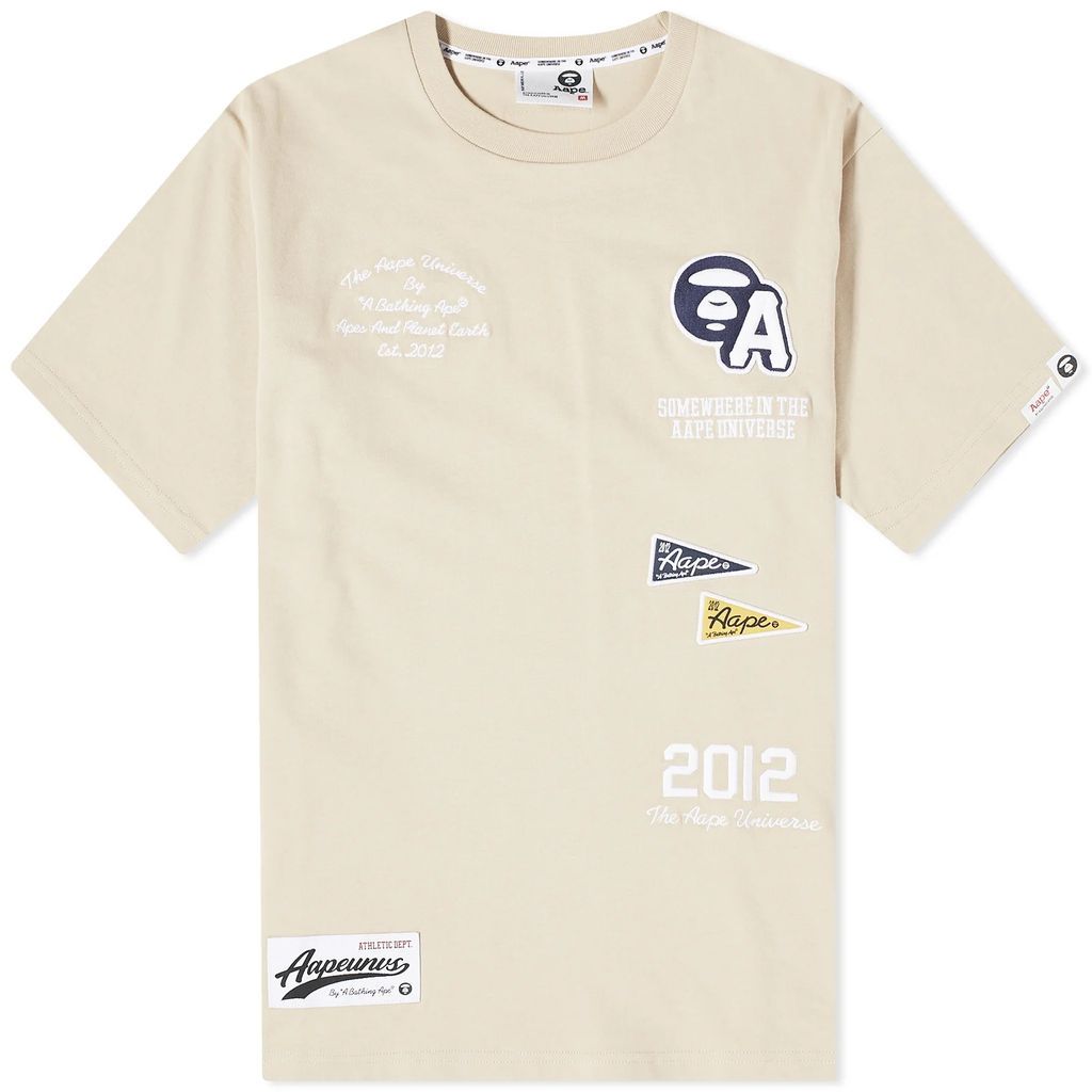 AAPE College Back Water Print T-Shirt Beige (Grey)