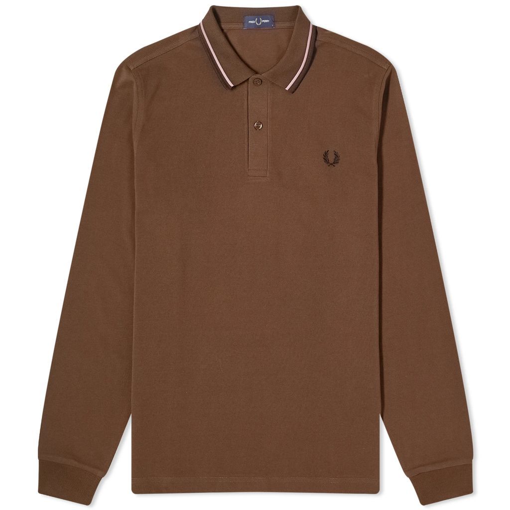 Men's Long Sleeve Twin Tipped Polo Burnt Tobacco