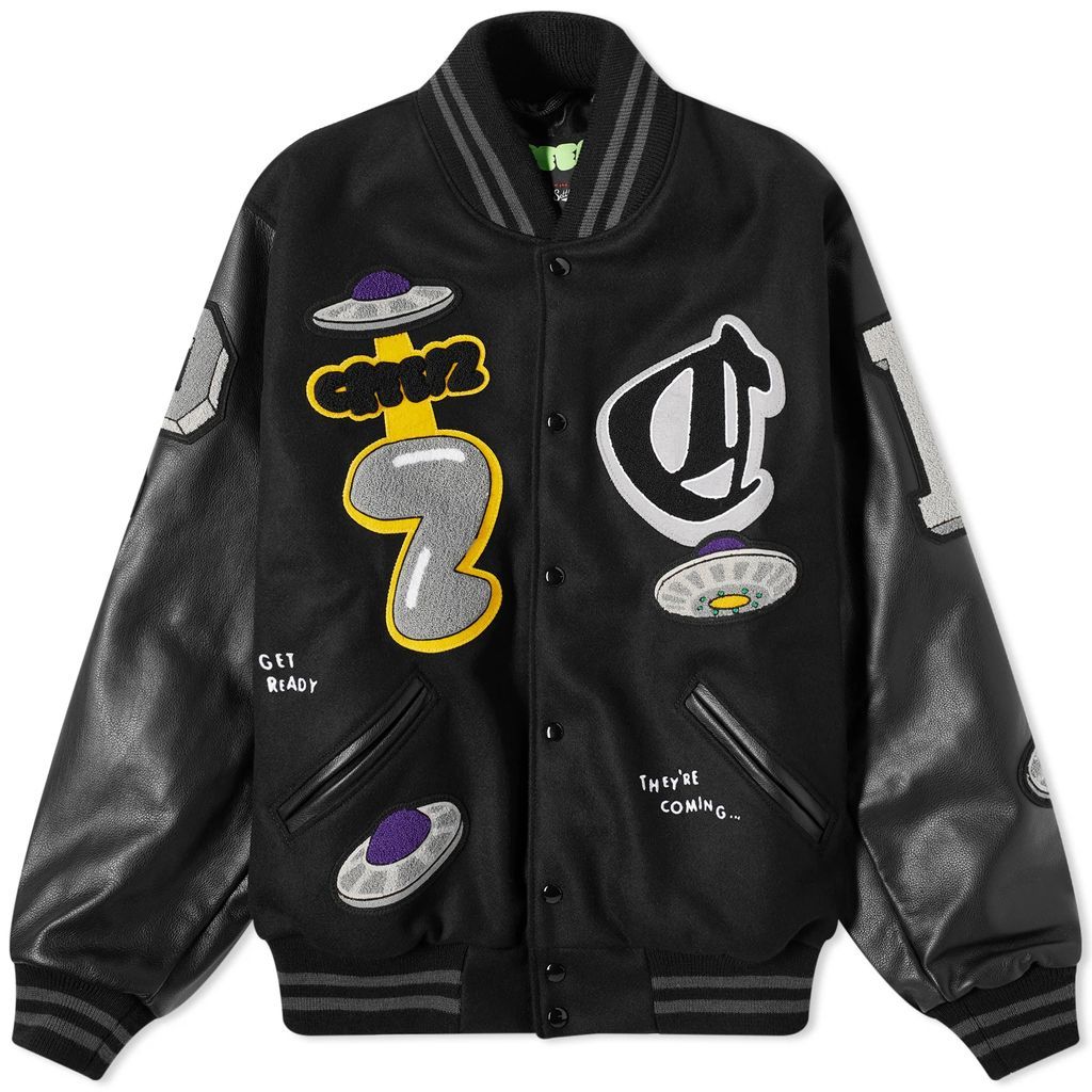 Men's Invasion Leather Melton Varsity Jacket Black