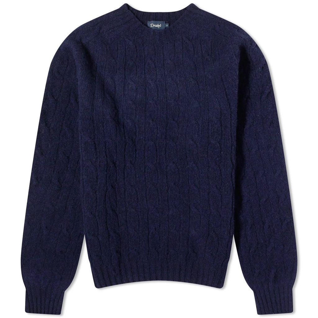Men's Brushed Shetland Cable Crew Knit New Navy