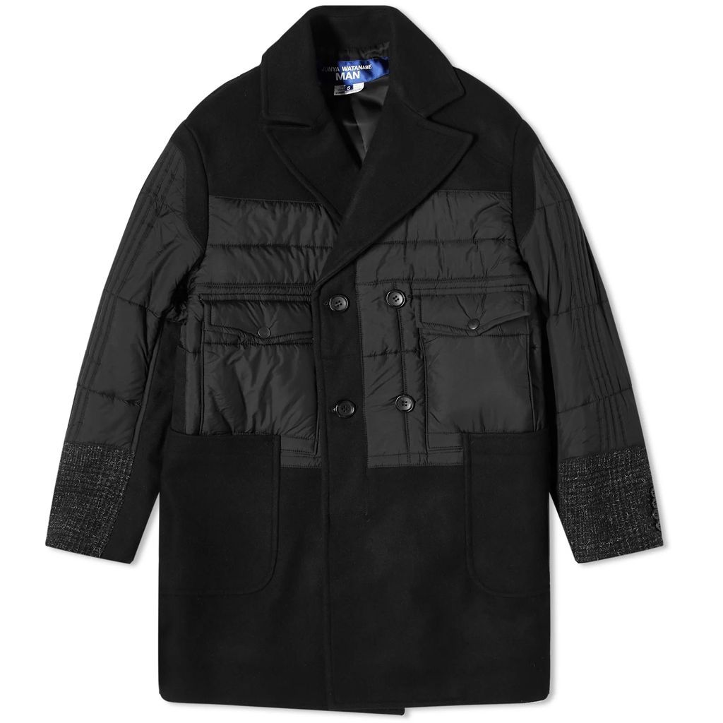 Men's Nylon Teffata, Wool & Tweed Coat Black