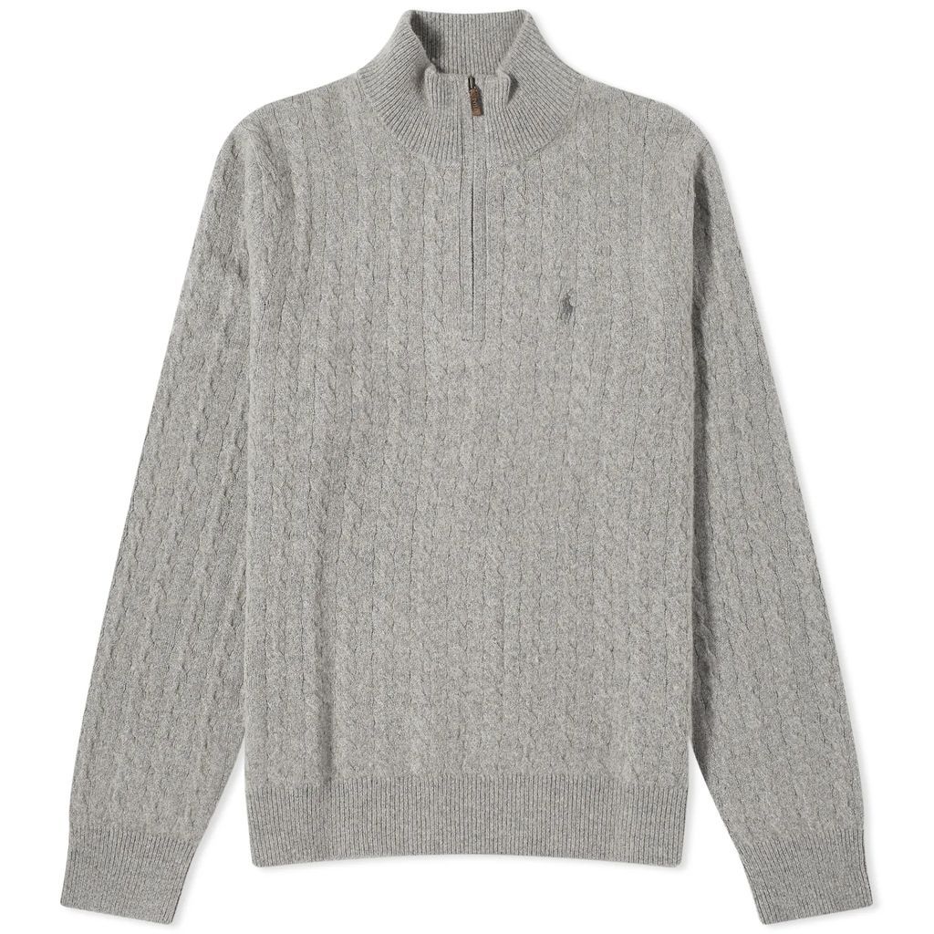 Men's Half Zip Cable Knit Jumper Fawn Grey Heather