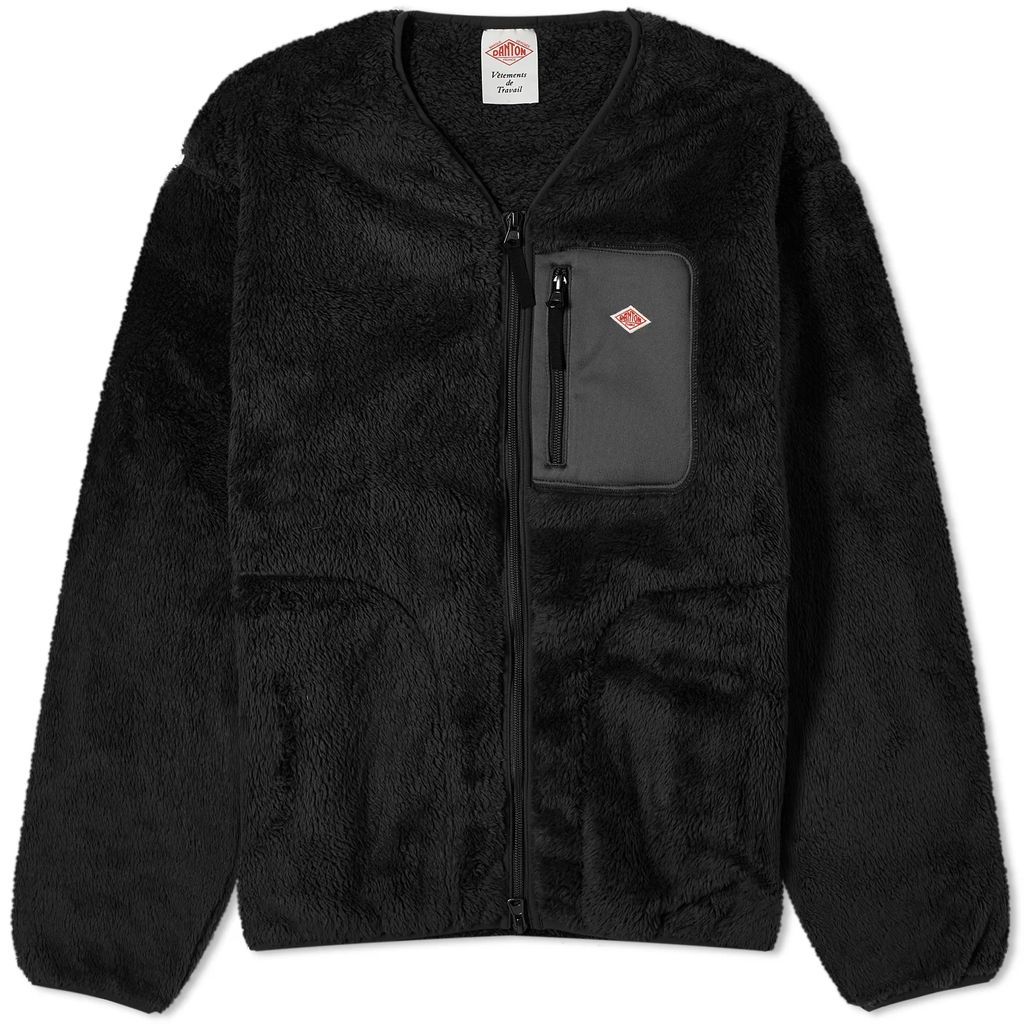 Men's High Pile Fleece V Neck Jacket Black