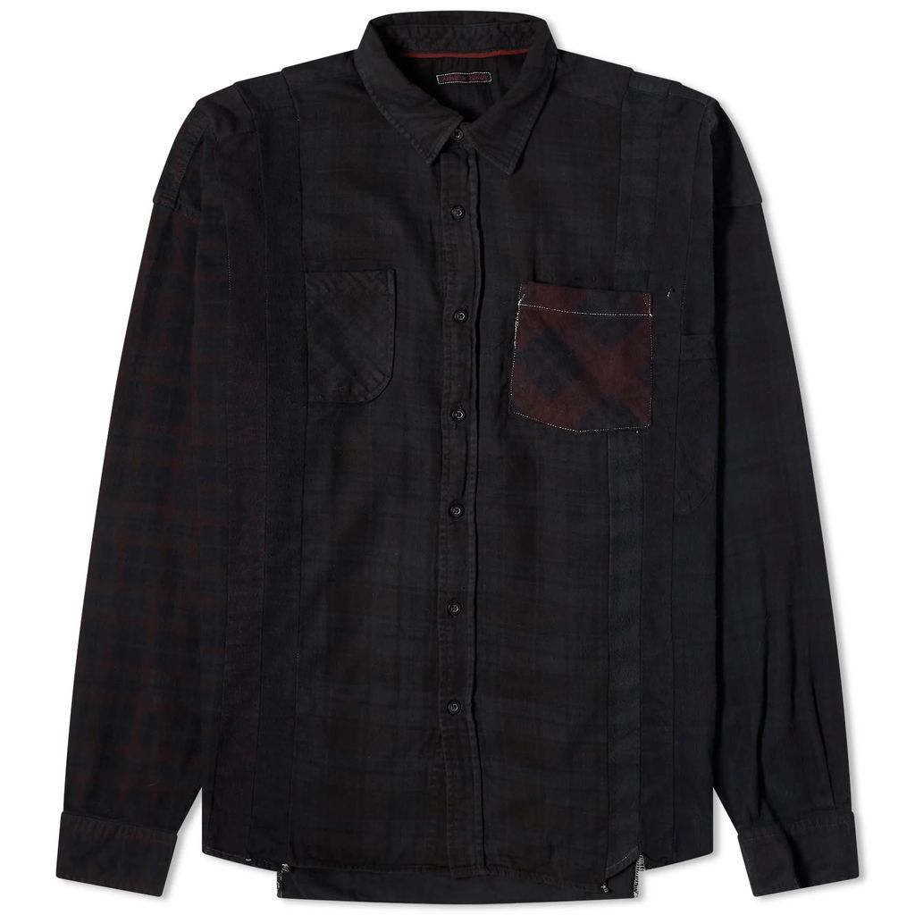 Men's 7 Cuts Wide Over Dyed Flannel Shirt Black