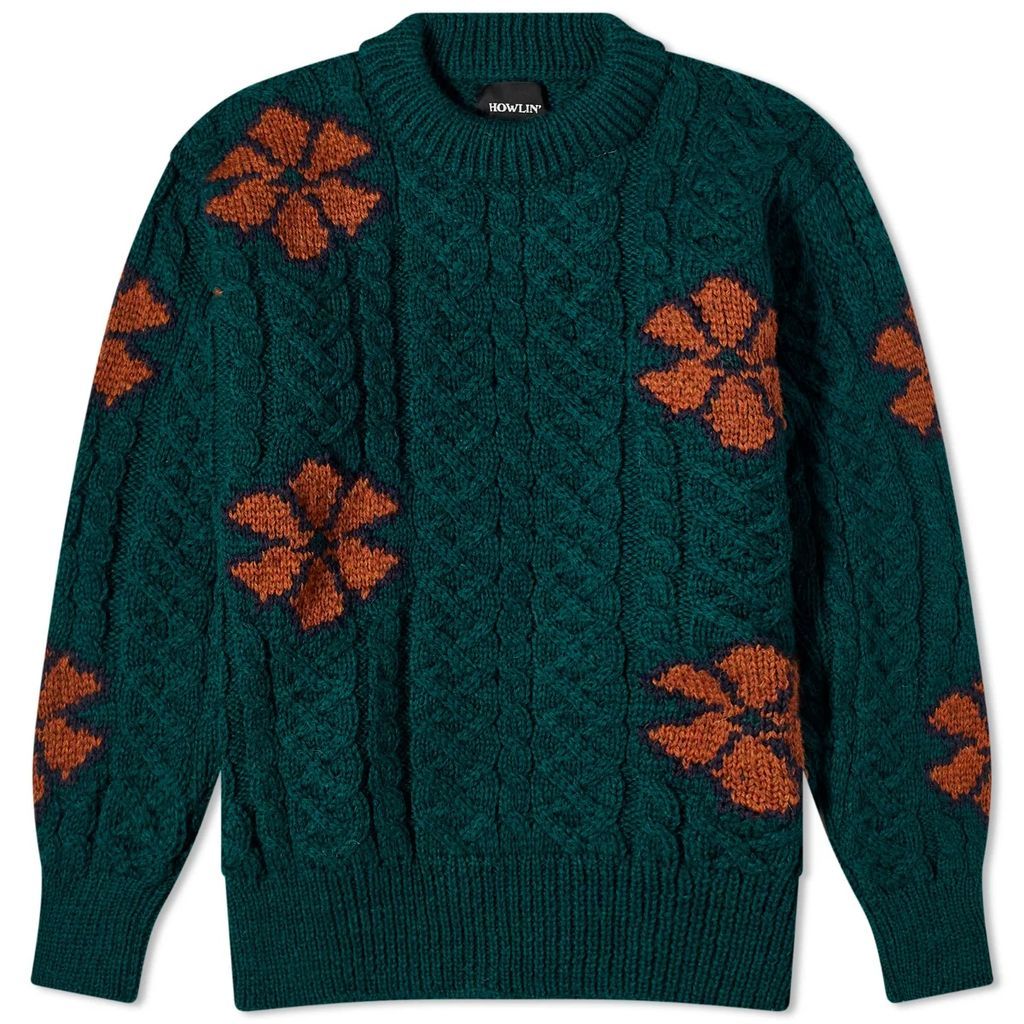 Howlin' Cabled Flowers Crew Knit Forest