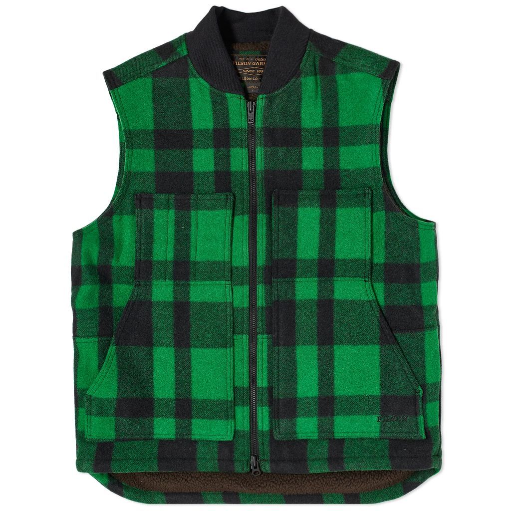 Men's Lined Mackinaw Wool Work Vest Acid Green/Black Plaid