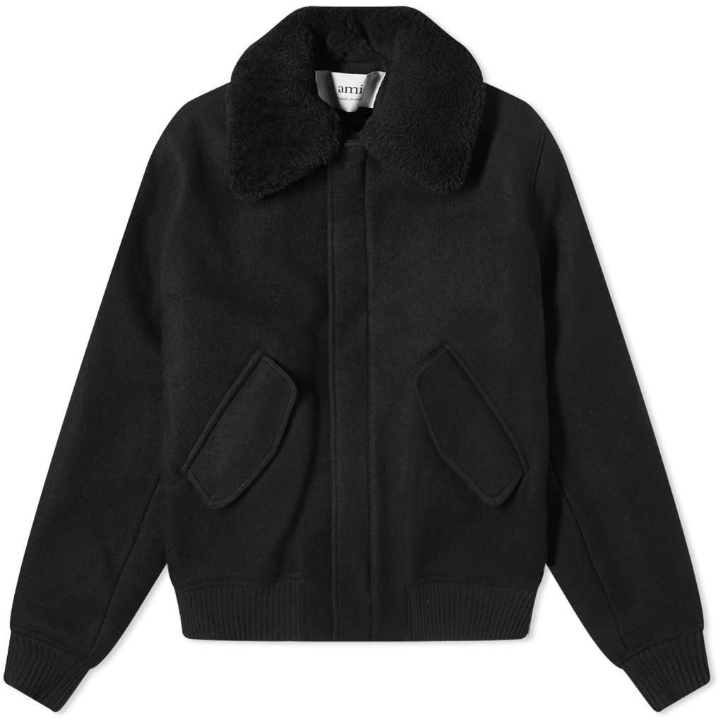Men's Shearling Collar Wool Jacket Black