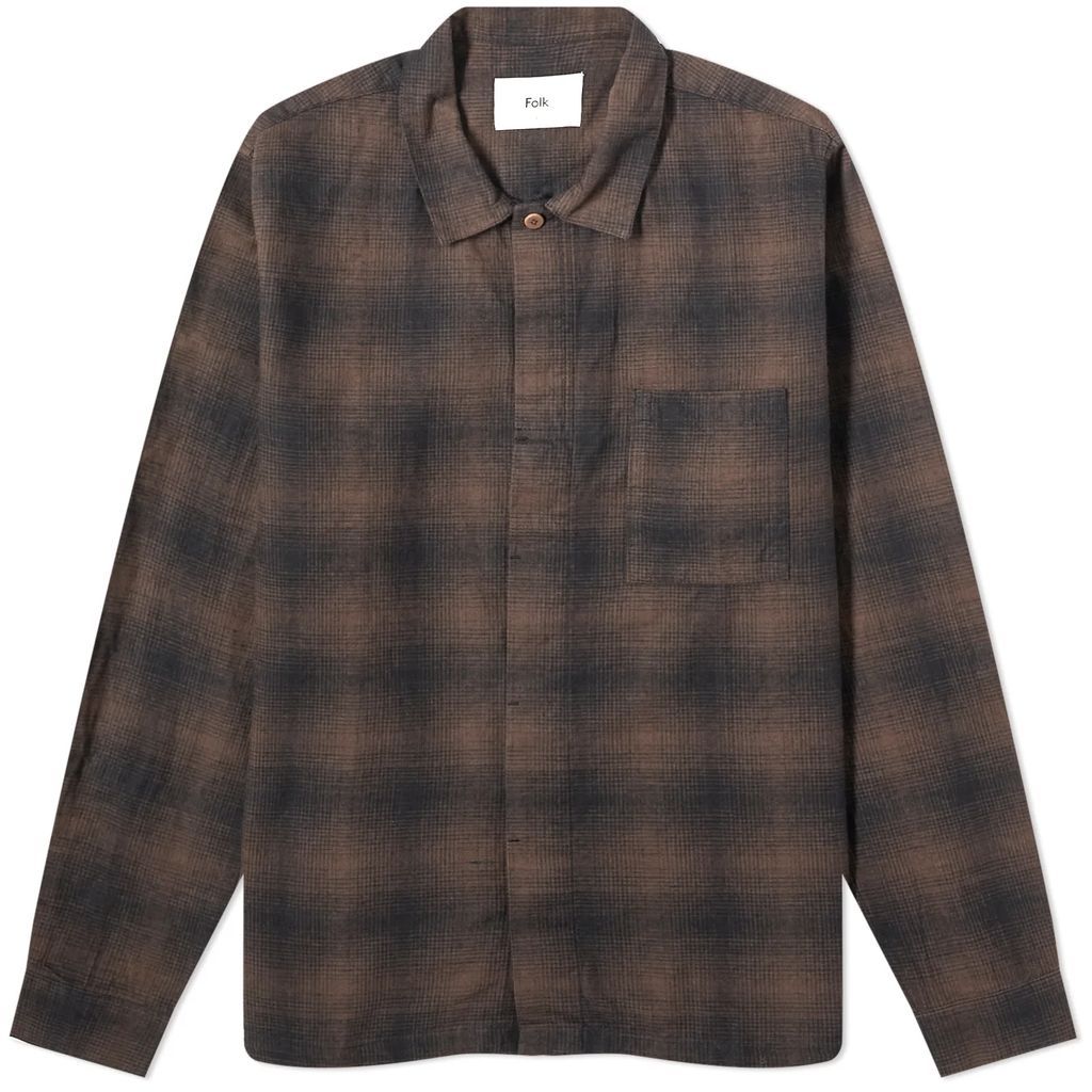 Men's Checked Patch Shirt Brown