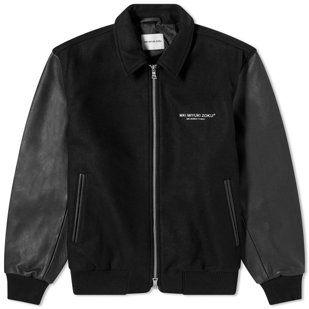 Men's NDM Leather Varsity Jacket Black