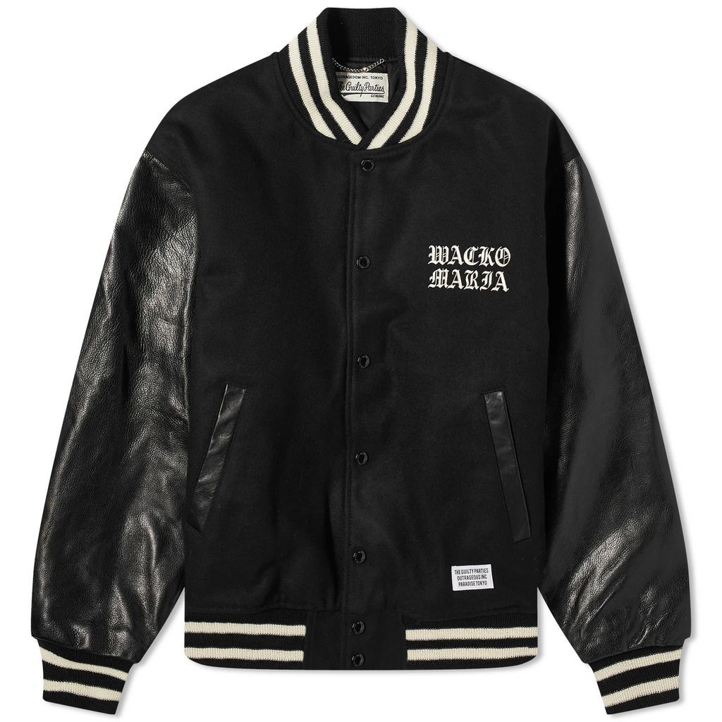 Men's Leather Varsity Jacket Black