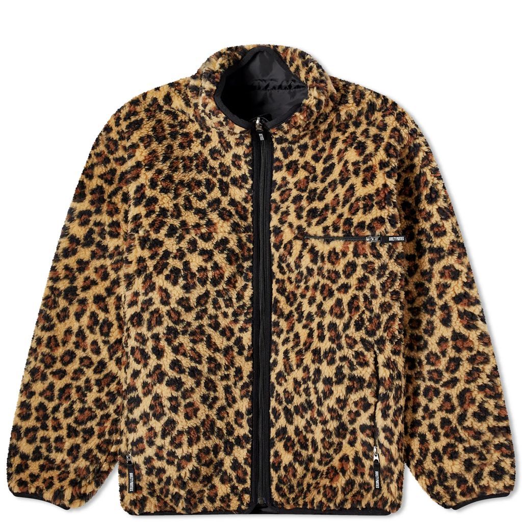 Men's Reversible Leopard Fleece Jacket Beige