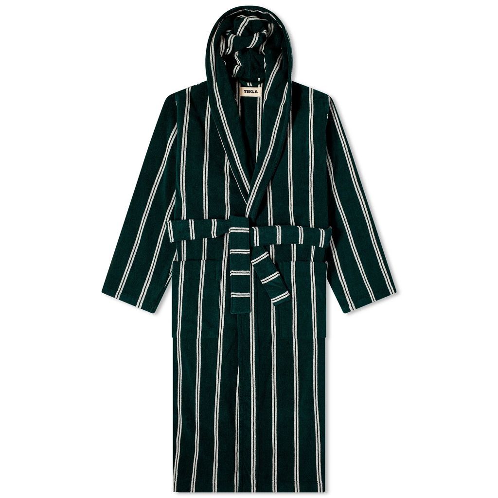 Terry Hooded Bathrobe Forest Green Stripes