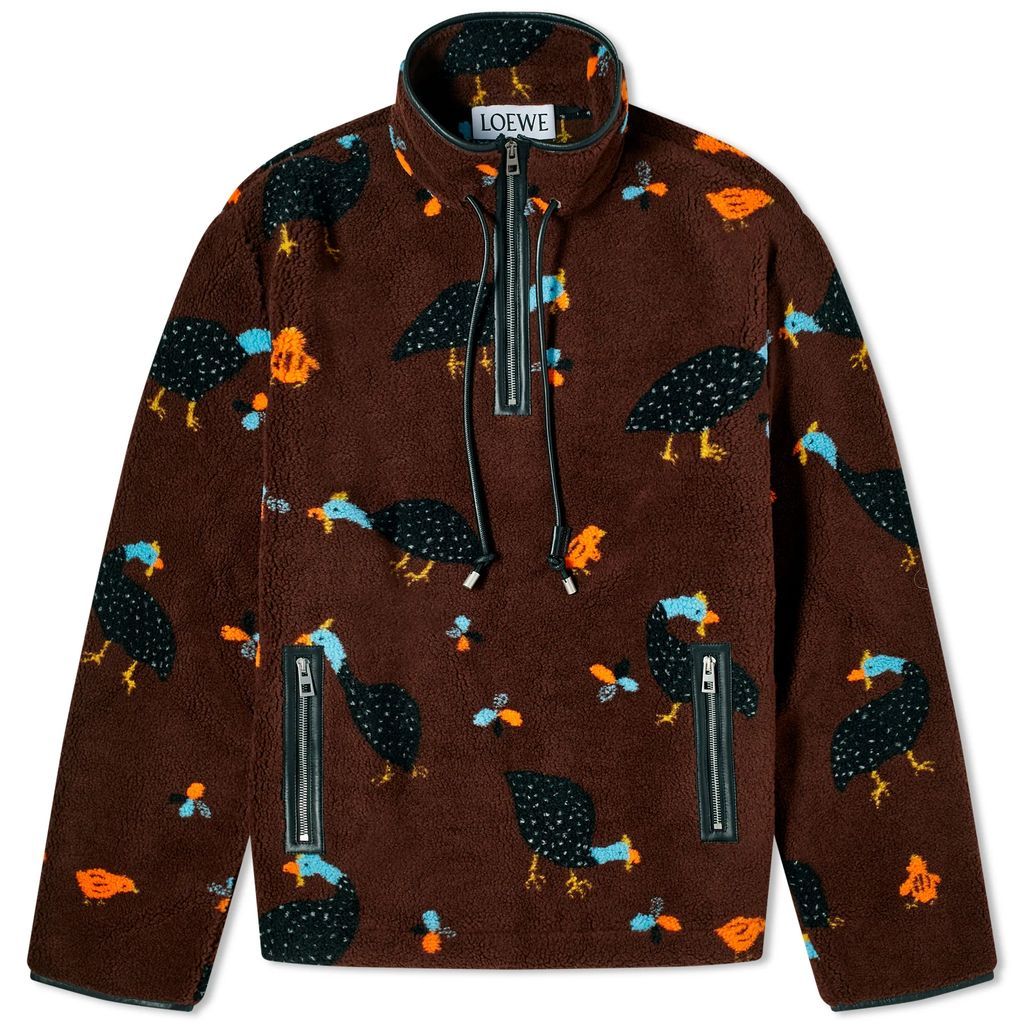 Men's Bird Print Fleece Anorak Chocolate Brown/Multi