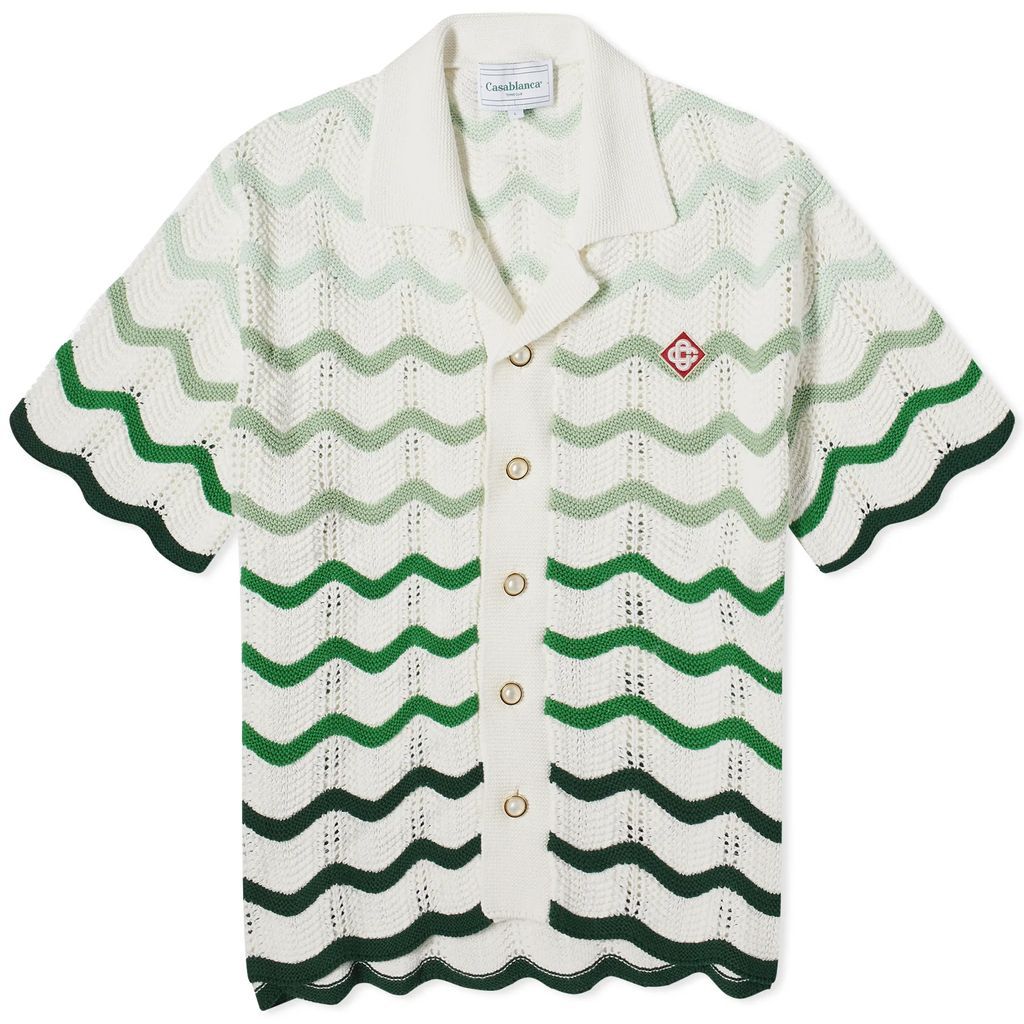Men's Gradient Wave Knit Short Sleeve Shirt Green/White