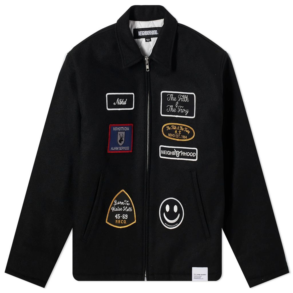 Men's Melton Badges Zip Up Jacket Black