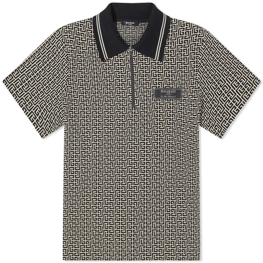 Men's Monogram Jacquard Polo Shirt Ivory/Black