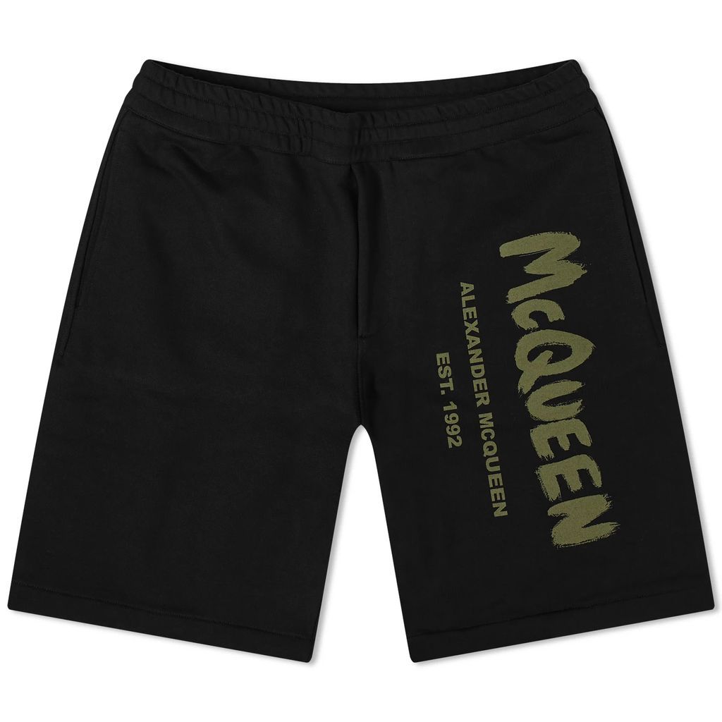 Men's Graffiti Logo Sweat Shorts Black/Khaki