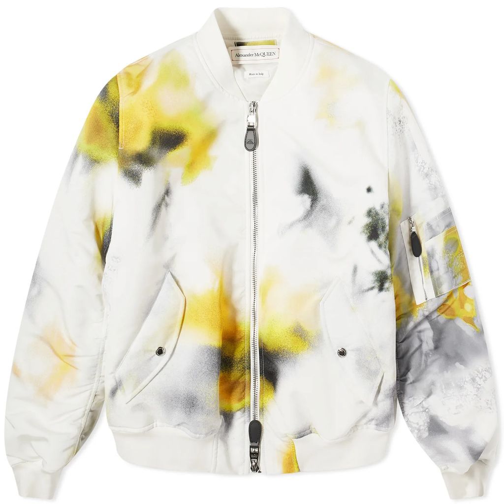 Men's Obscured Flower Printed Bomber Jacket White/Yellow