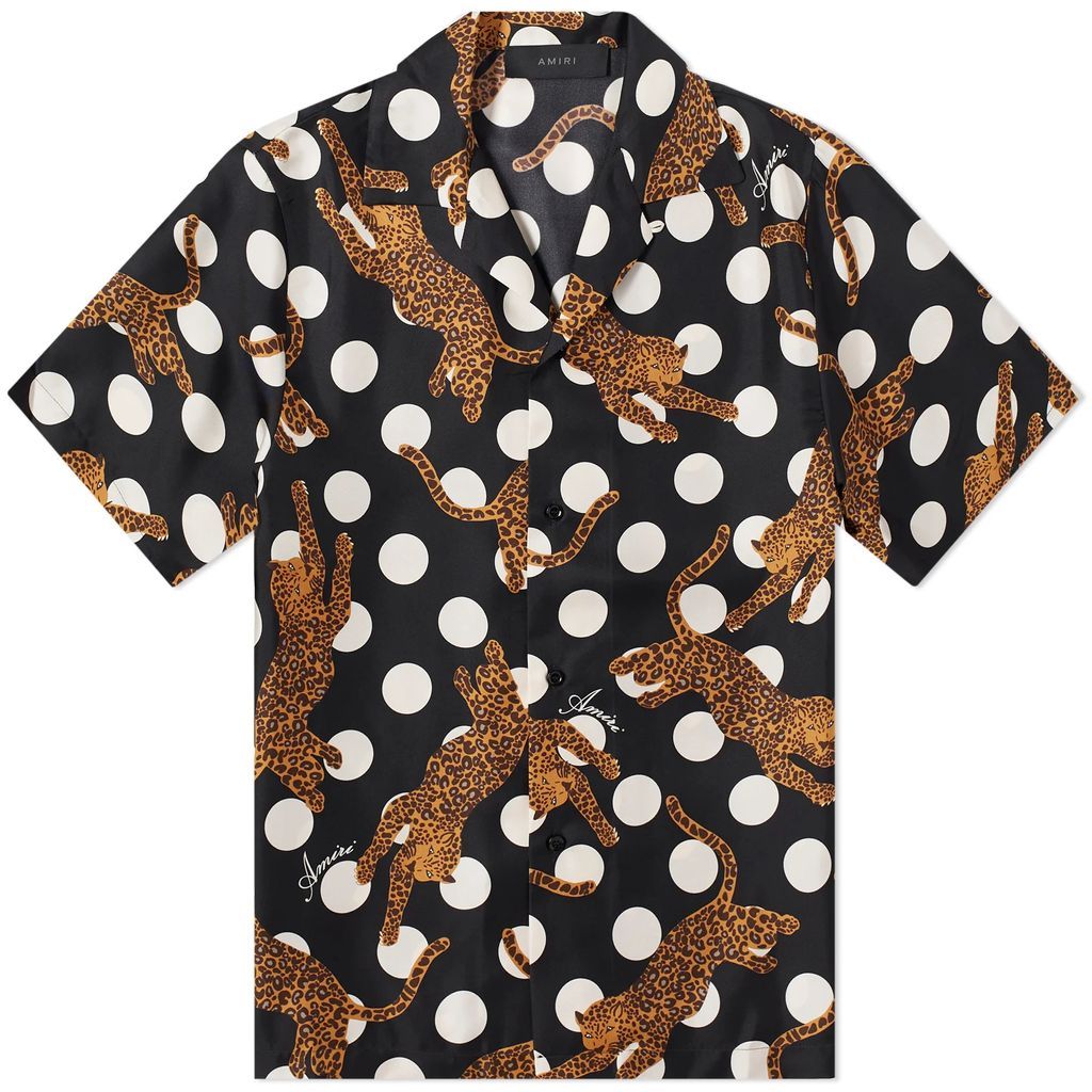 Men's Leopard Polka Short Sleeve Vacation Shirt Black