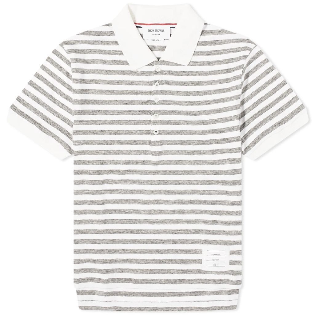 Men's Striped Linen Polo Light Grey
