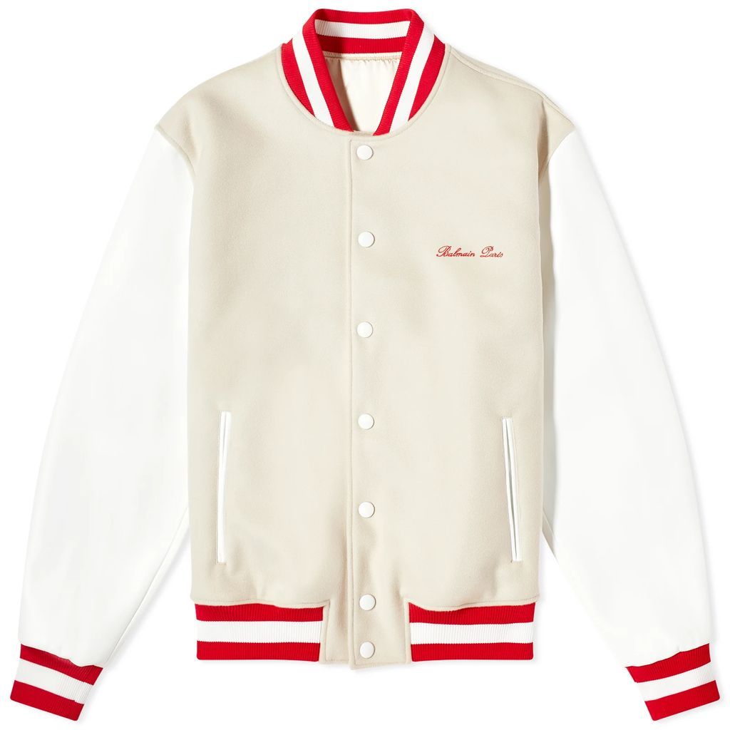 Men's Signature Varsity Jacket Ivory/White/Red