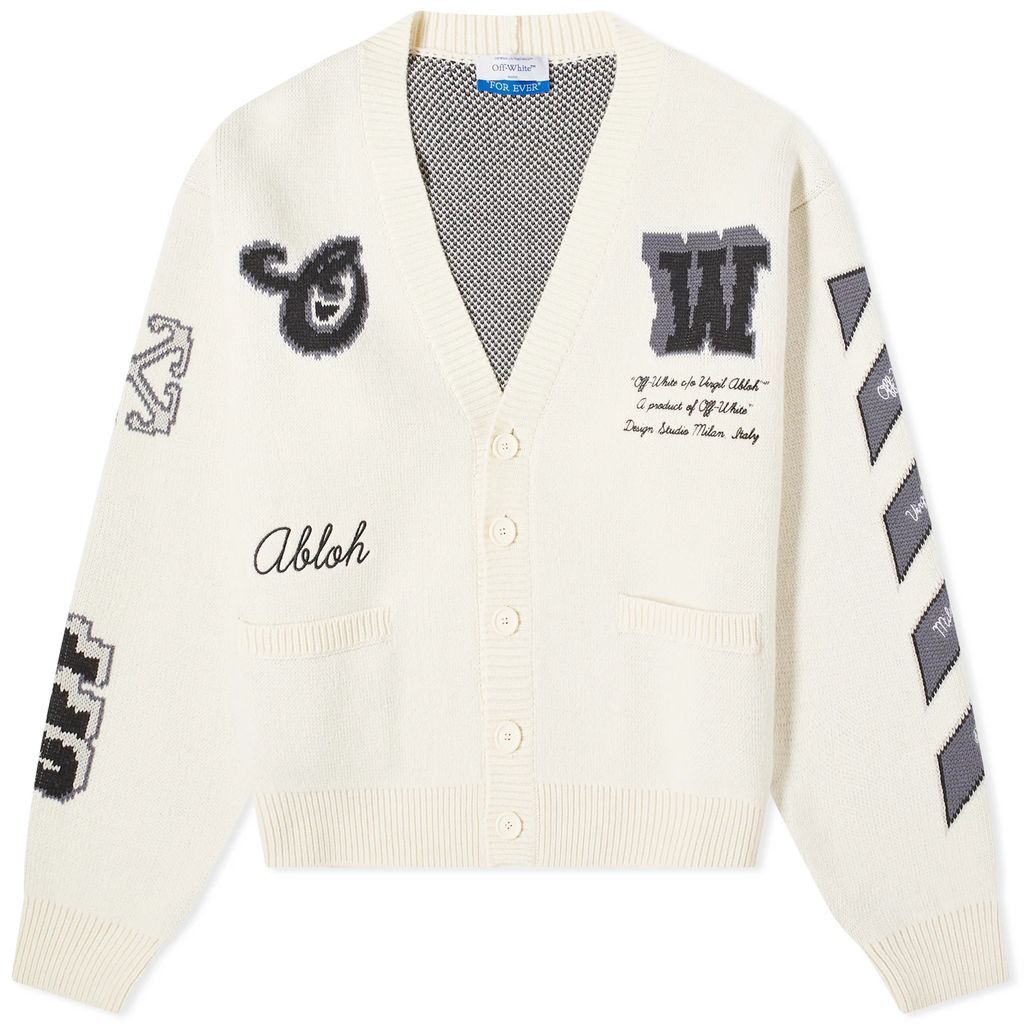 Men's Varsity Cardigan Cream Black