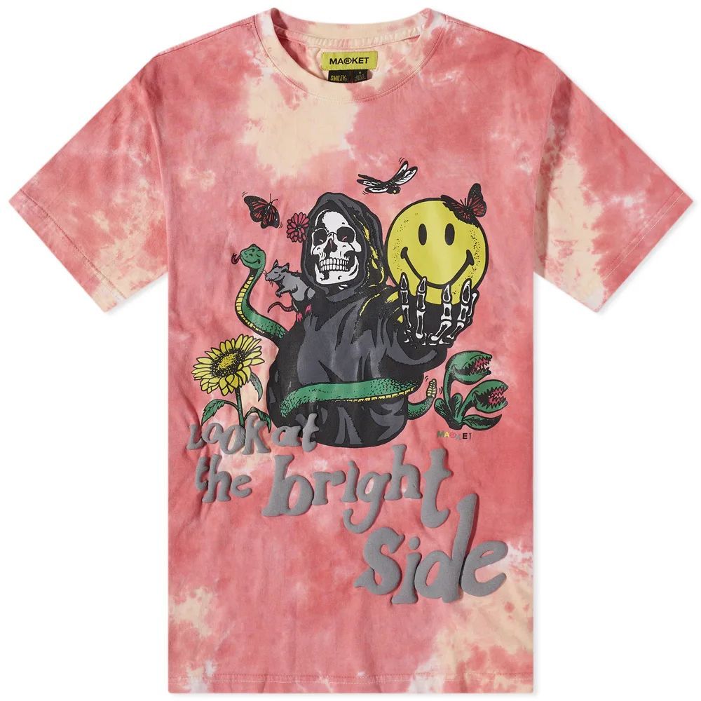 Men's Smiley Look At The Bright Side T-Shirt Pink Tie Dye