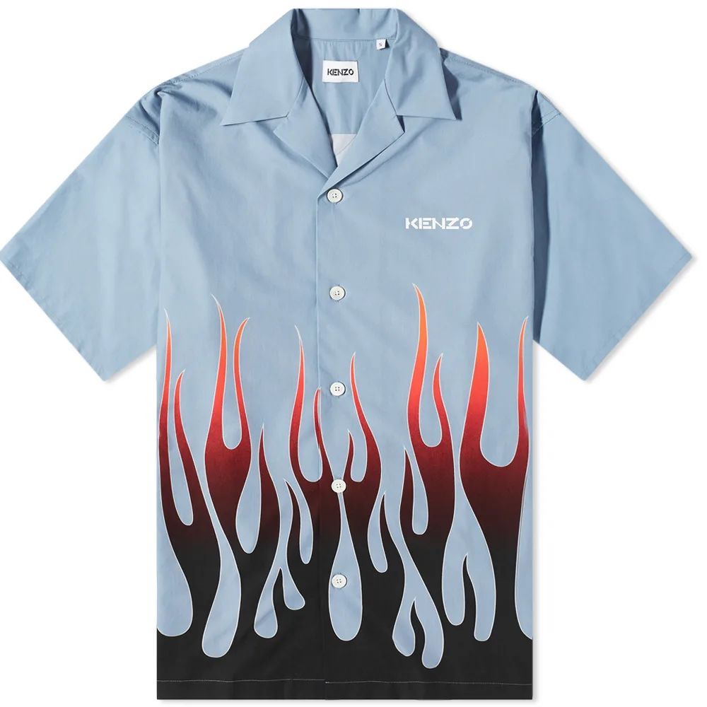 Men's Flame Print Vacation Shirt Blue