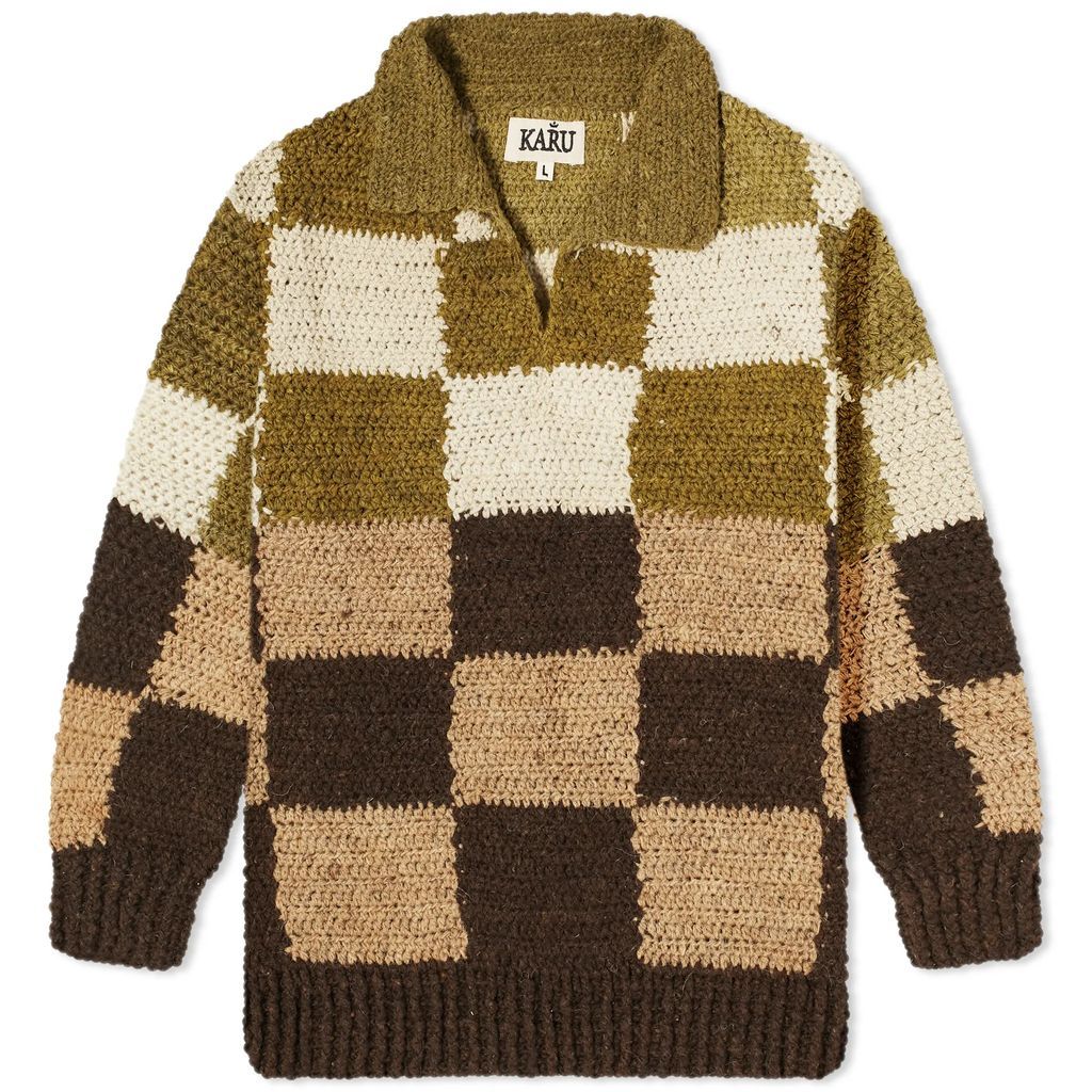 Men's Checkerboard Knit Polo Brown/Dark Brown