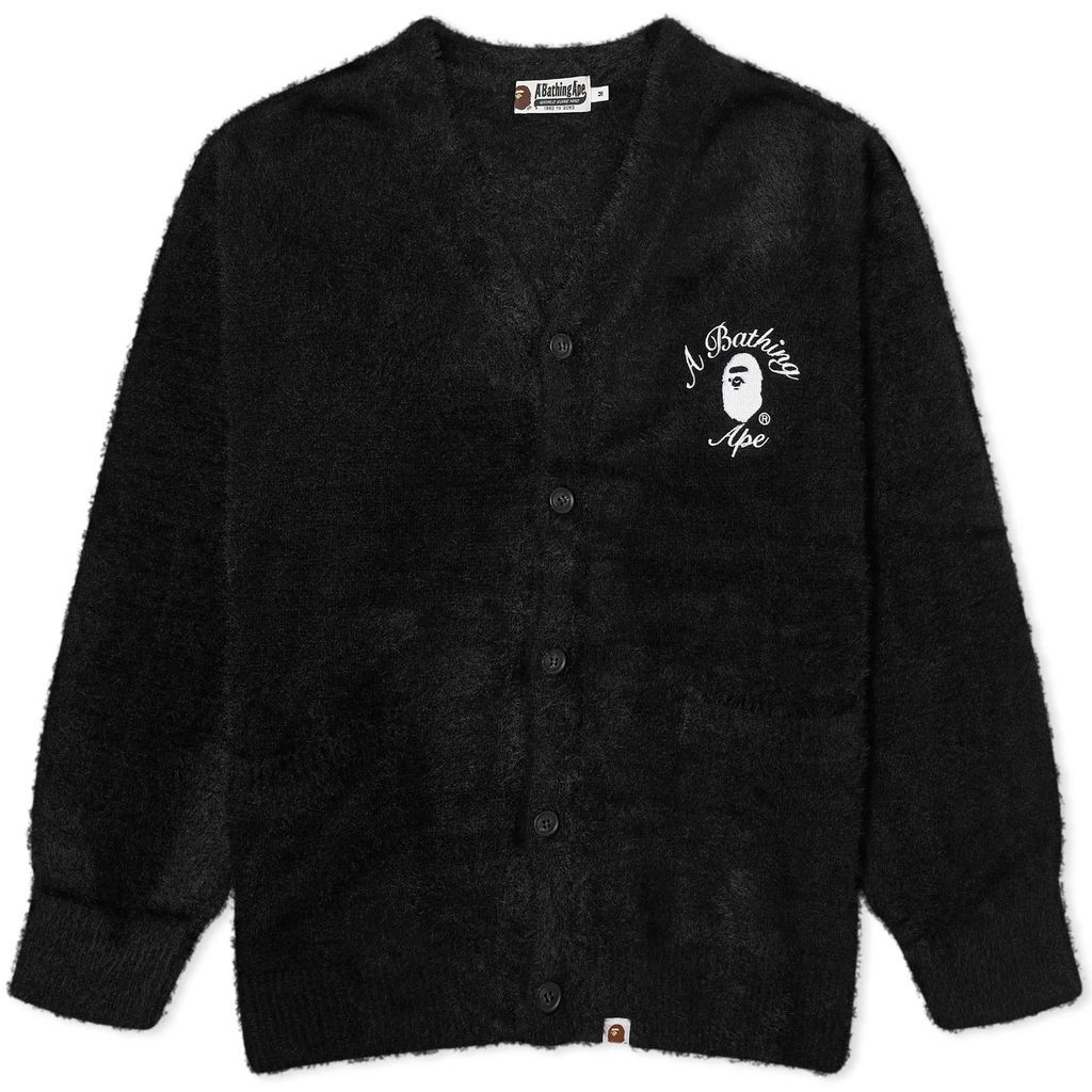 Men's Embroidery Shaggy Knit Cardigan Black