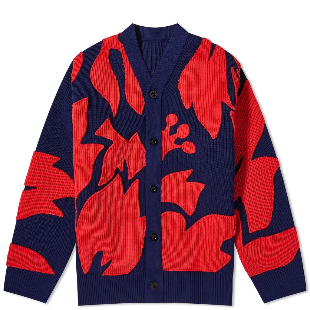 Men's Floral Embroidered Patch Cardigan Navy/Red