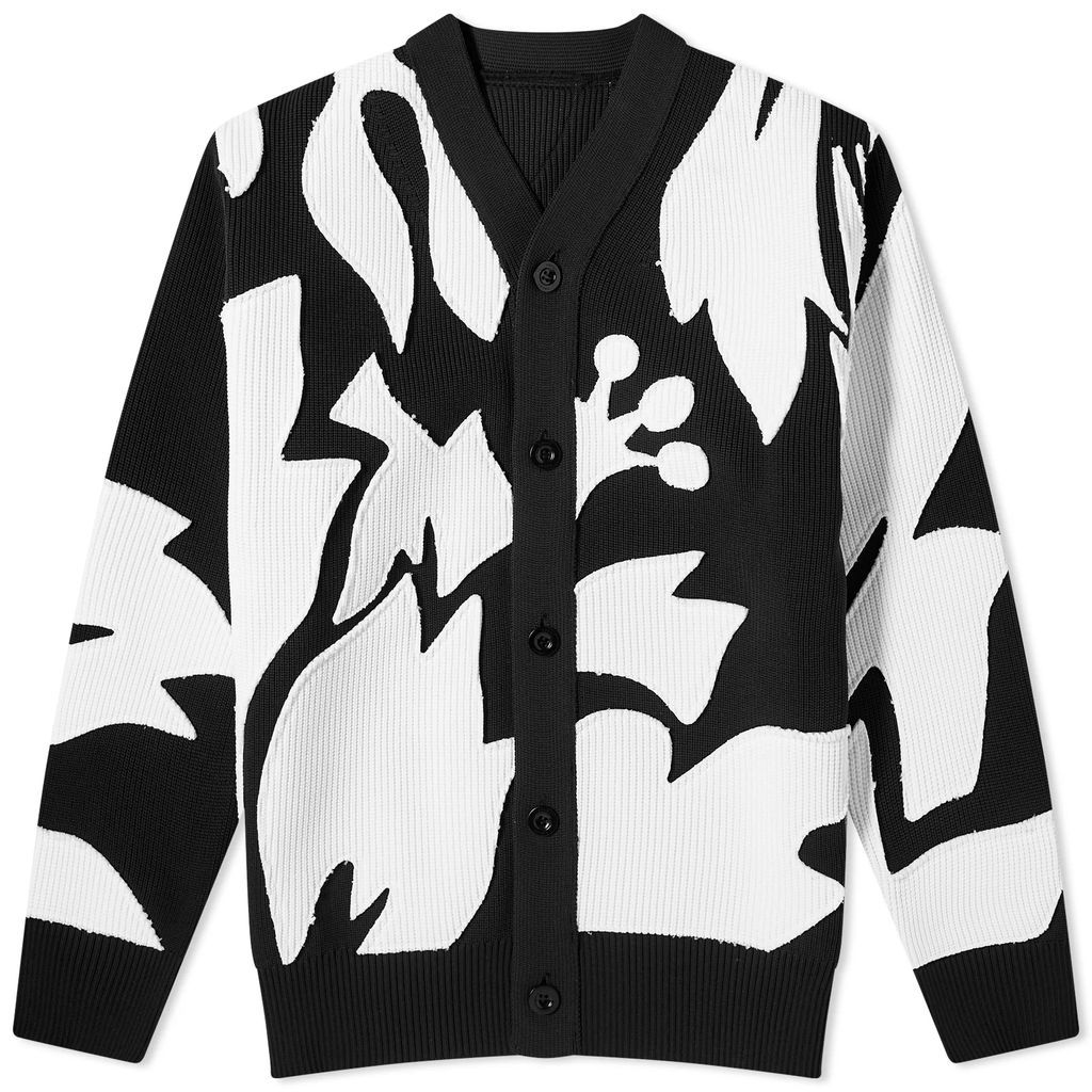 Men's Floral Embroidered Patch Cardigan Black/Off-White