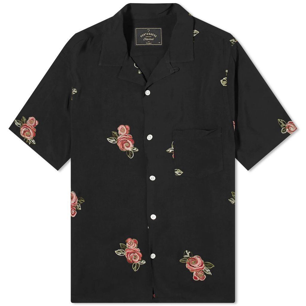 Men's Embroidered Roses Vacation Shirt Black