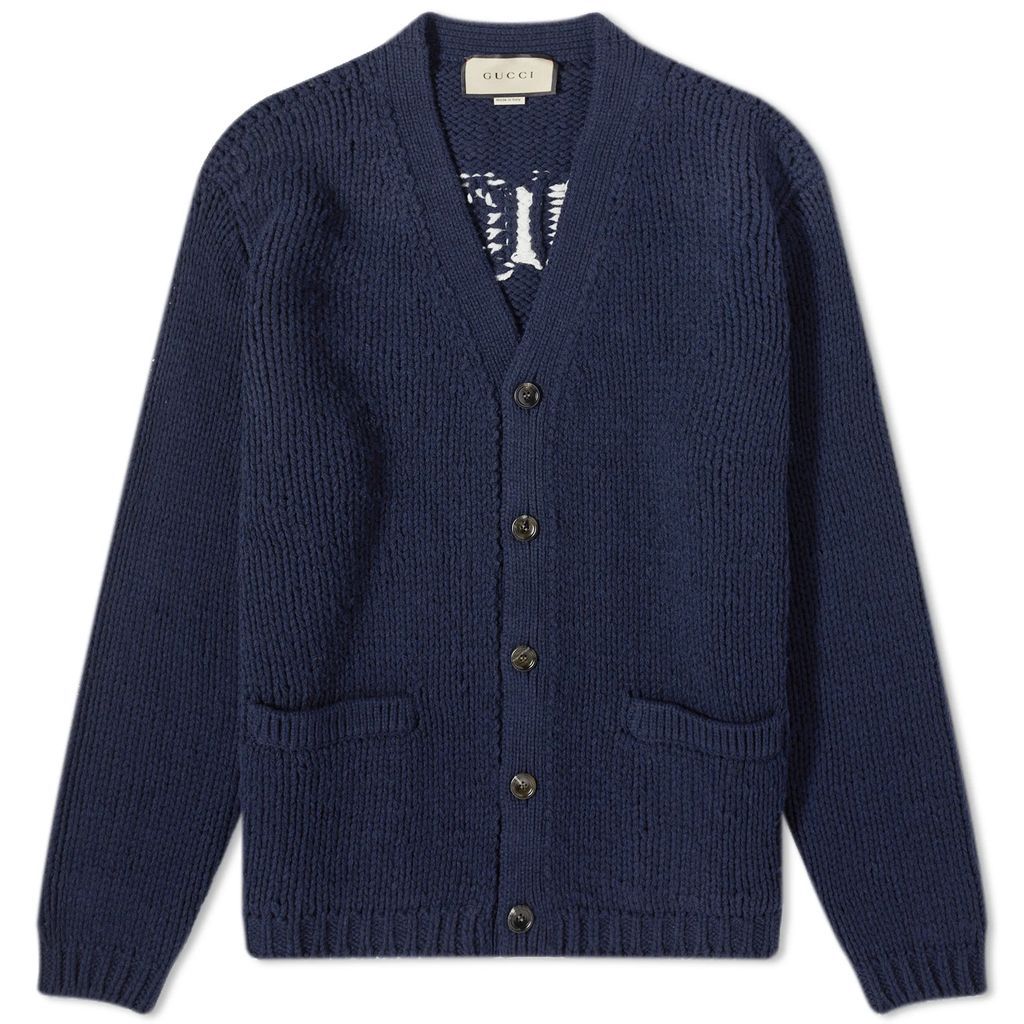 Men's Intarsia Logo Cardigan Blue