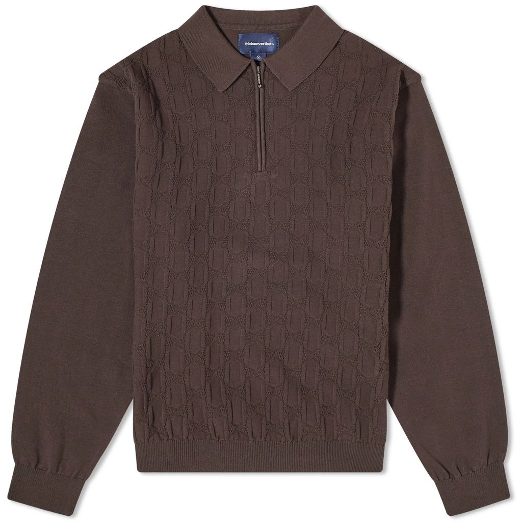 Men's Cable Knit Zip Polo Brown