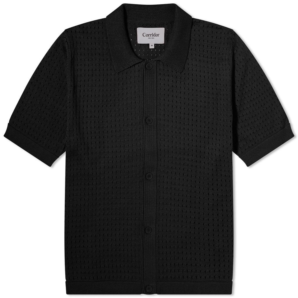 Men's Pointelle Knit Short Sleeve Shirt Black