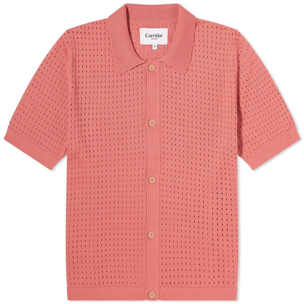 Men's Pointelle Knit Short Sleeve Shirt Pink