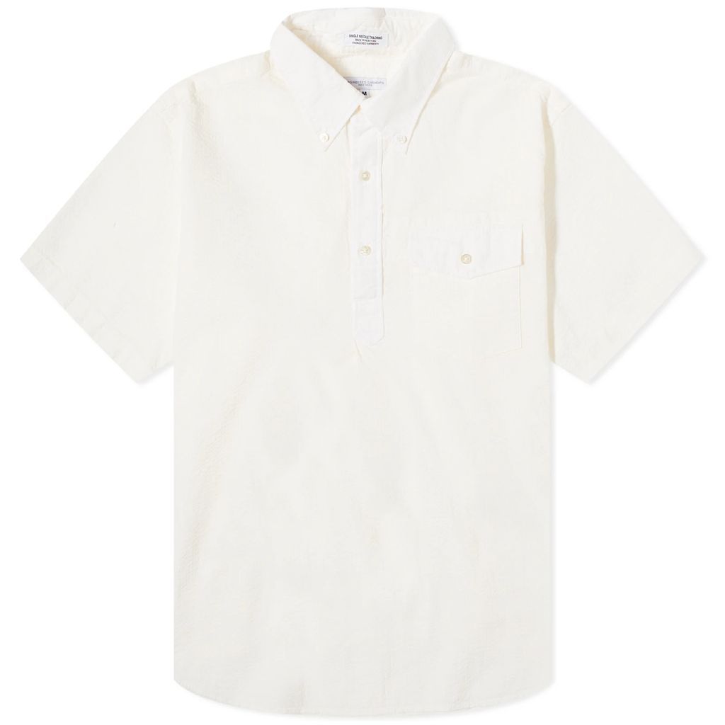 Men's Popover Button Down Short Sleeve Shirt White Seersucker