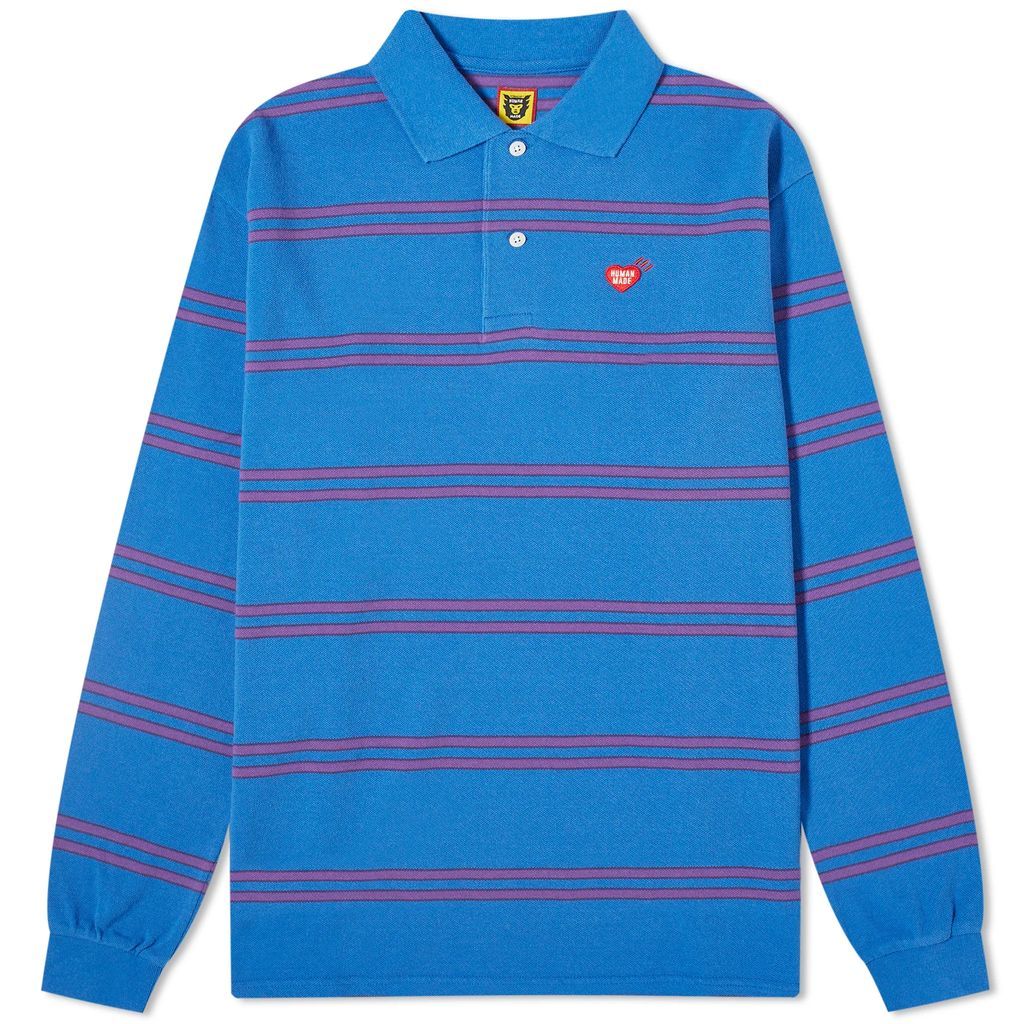 Men's Long Sleeve Striped Polo Shirt Blue
