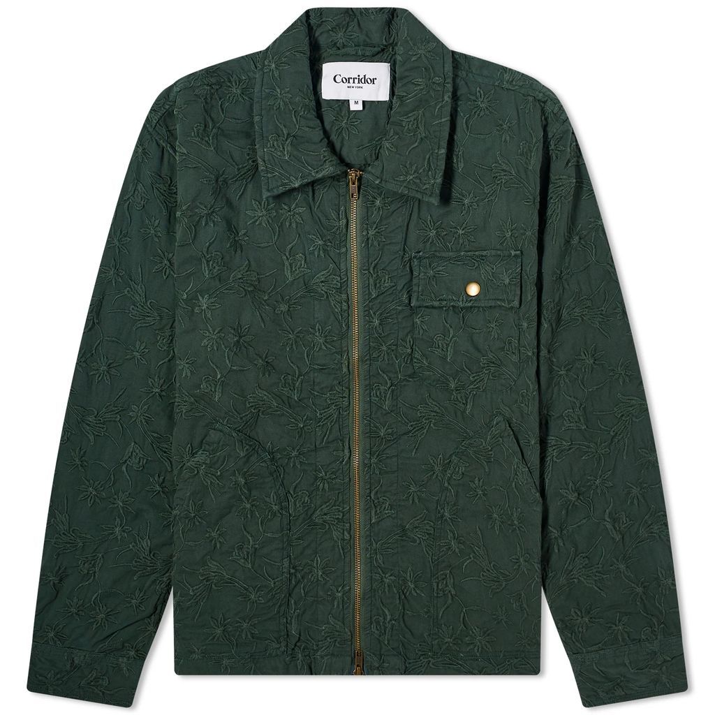 Men's Floral Embroidered Zip Shirt Jacket Green