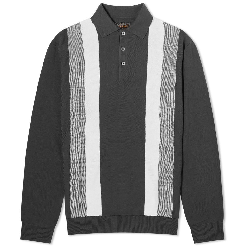 Men's 12g Stripe Knit Long Sleeve Polo Black