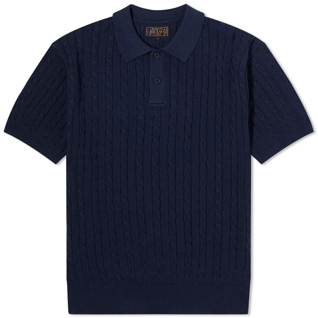 Men's Cable Knit Polo Navy