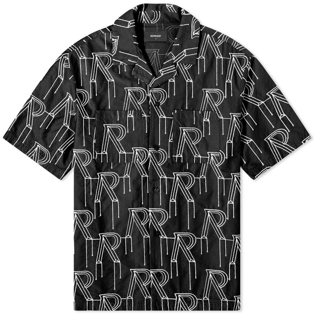 Men's Embroided Initial Vacation Shirt Black